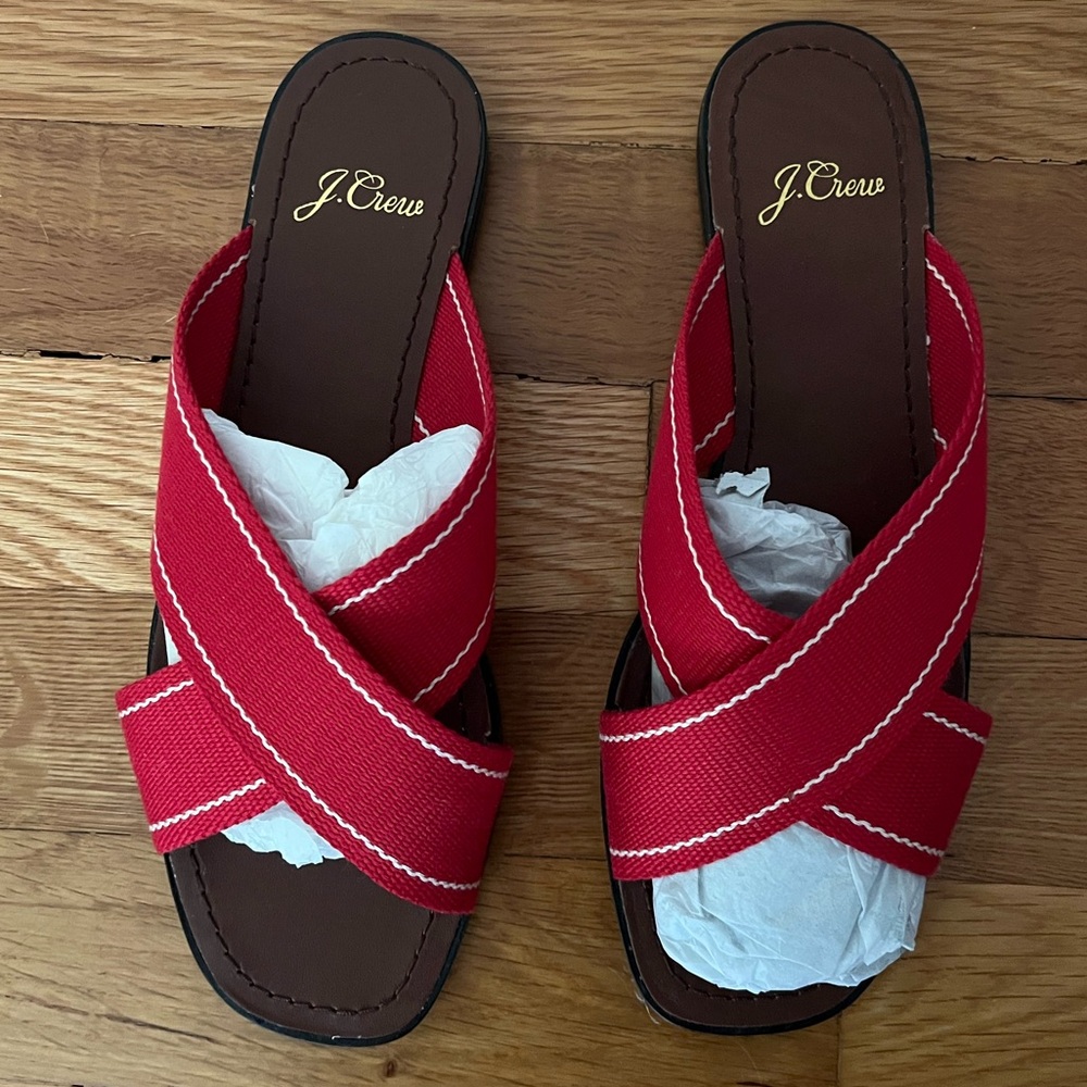 J.Crew Red Crossover Leather Sandals